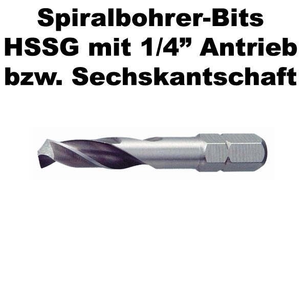 Spiralbohrer-Bits HSSG Ø2,0mm mit 1/4" Sechskantsch.
