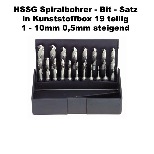Spiralbohrer-Bit-Satz HSSG Ø1mm-10mm 19 teilig 1/4"