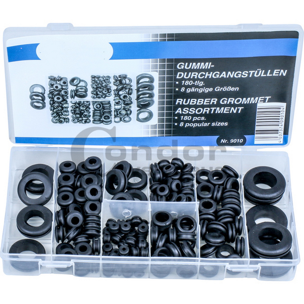 Gummi-Durchgangstüllen, 180-teilig, 8 Größen