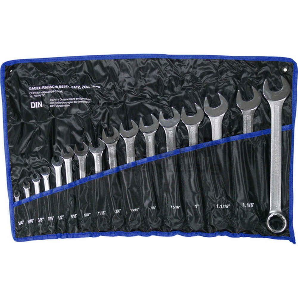 Gabel-Ringschlüssel-Satz, 16-teilig, zöllig, 1/4-1.1/4"