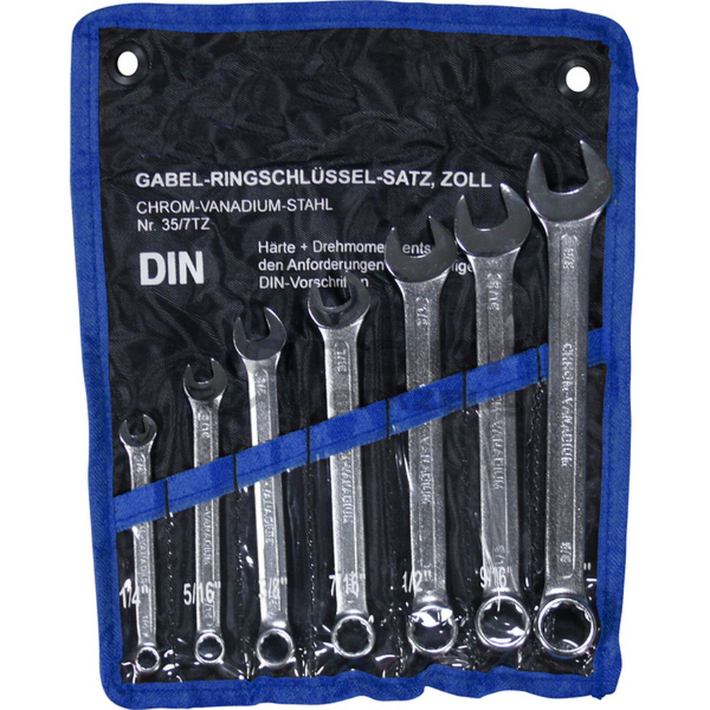 Gabel-Ringschlüssel-Satz, 7-teilig, zöllig, 1/4-5/8"