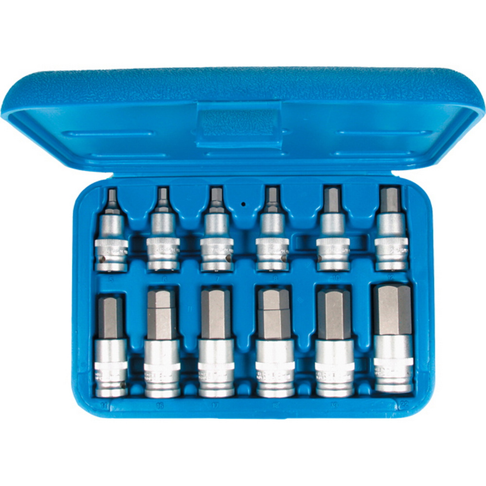 Steckschlüssel-Einsätze,12-tlg. 1/2, Innensechskant 5-22 mm