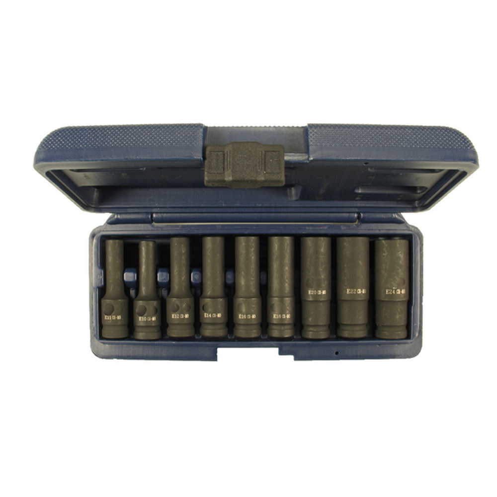Kraftsteckschlüssel-Satz, 9-teilig, 1/2", E-Profil E10-24