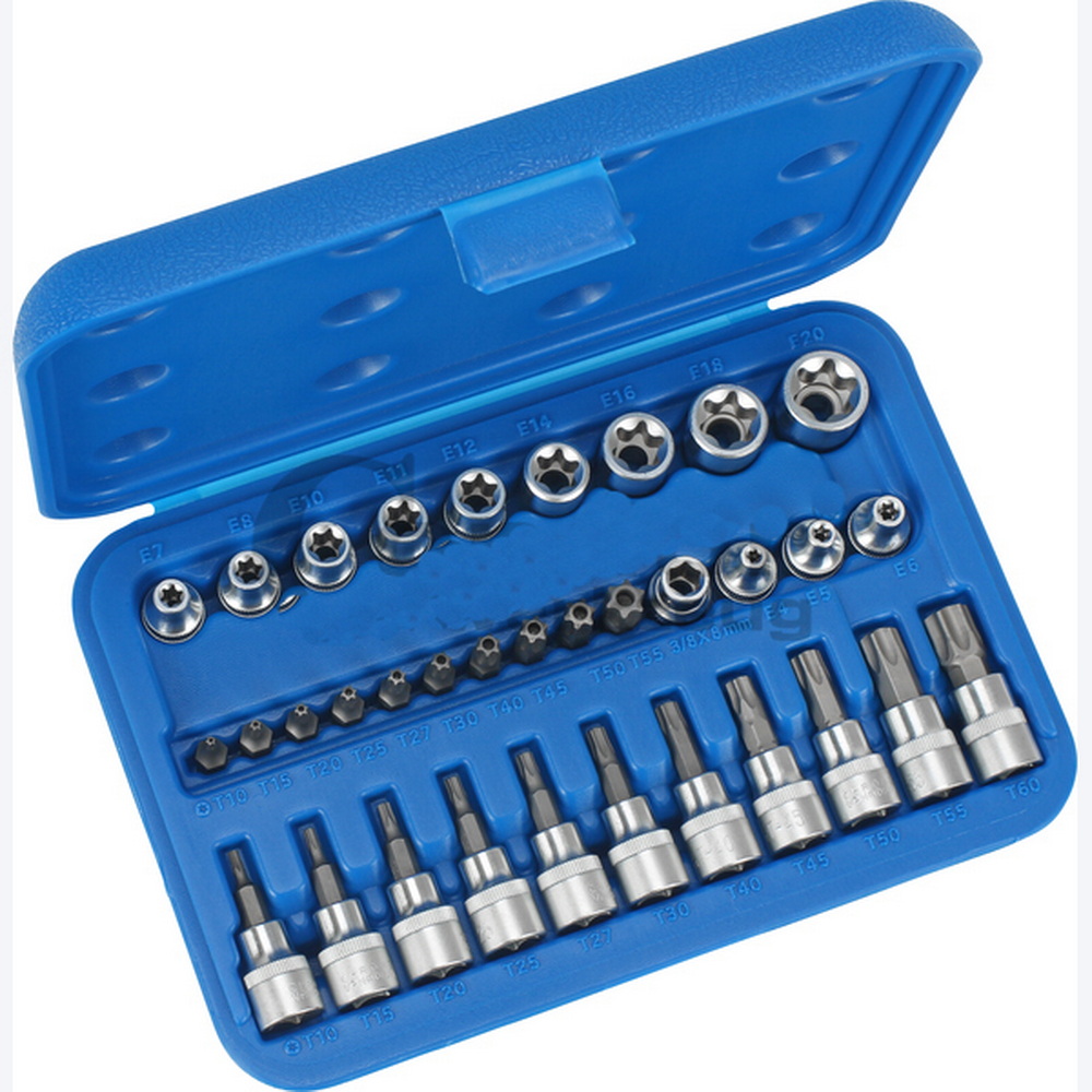 Steckschlüssel-Satz, 34-tlg., 3/8", T-Profil + E-Profil