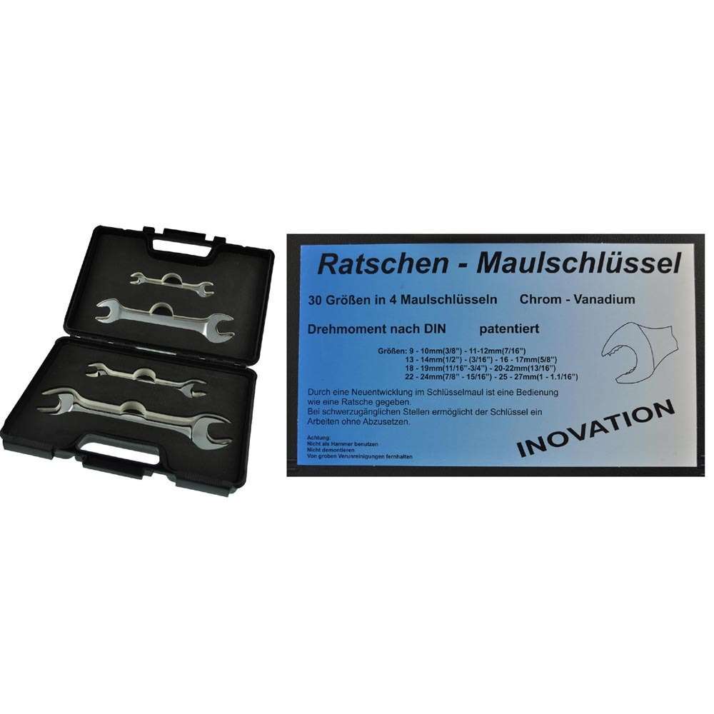 Ratschenmaulschlüsselsatz 4 teilig im Koffer