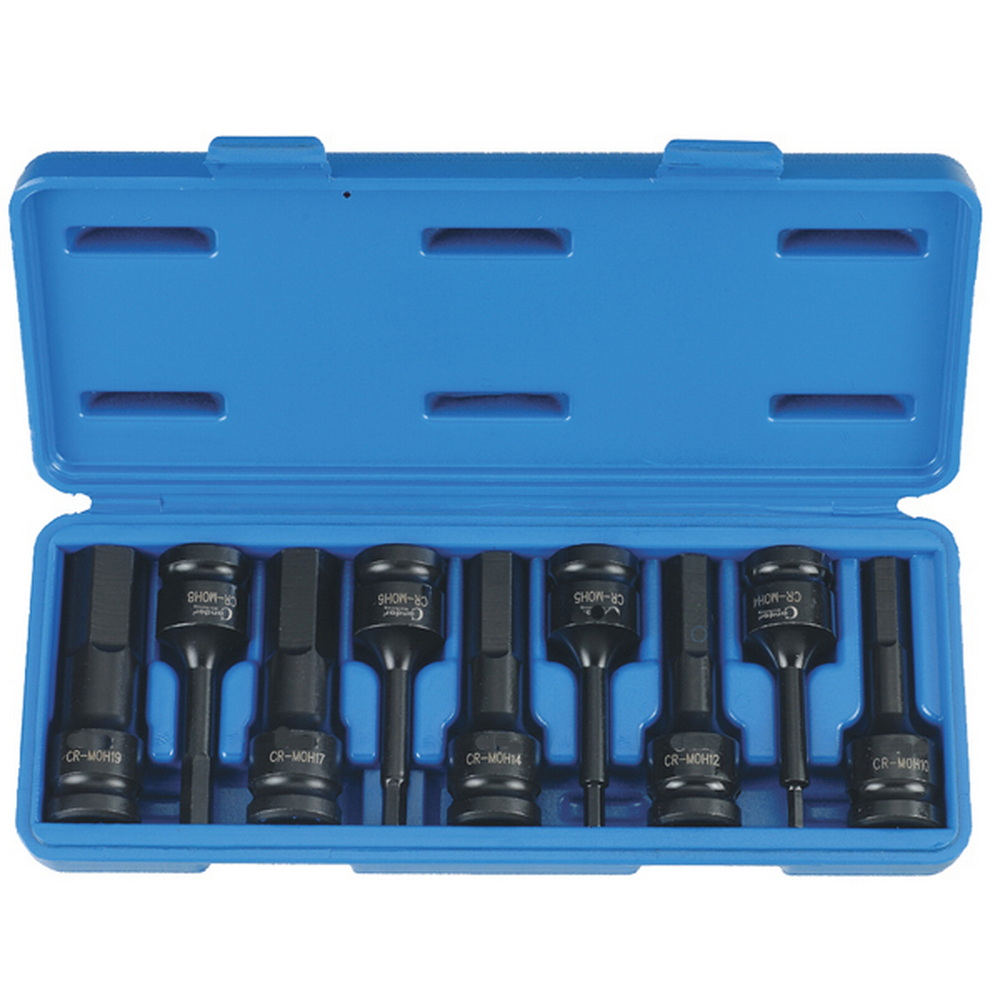 Kraft-Schraubendreher-Einsätze, 9-teilig, 1/2", Innensechskant 4-19 mm